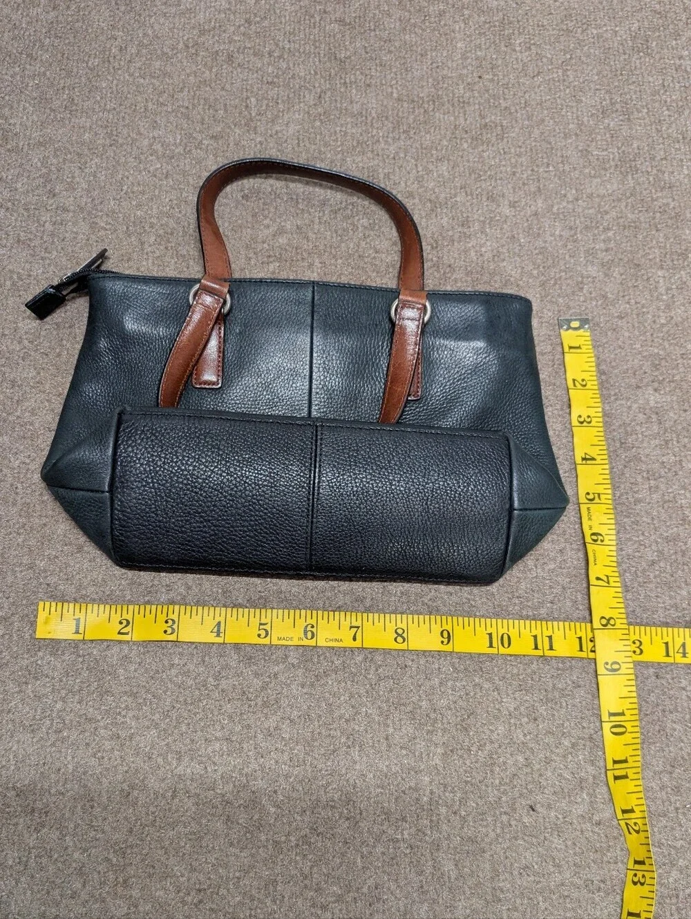 Fossil Leather Small Satchel Bag Black with Brown Handles with Key